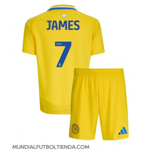 Camiseta Leeds United Daniel James #7 Segunda Equipación Replica 2024-25 para niños mangas cortas (+ Pantalones cortos)